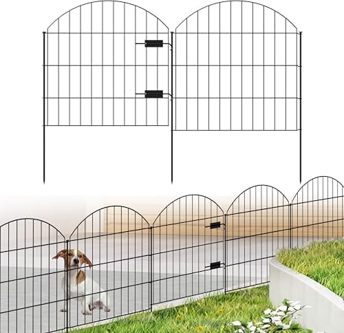 FOREHOGAR Gartenzaun und Tor aus Metall, 71.1 cm (H)x3.6 m (L), 1 Tor + 4 Paneele, rostfreie Zaunbordüre, Tierbarriere für Hunde, kein Graben Zaun, Landschaft, ECG2827 Schwarz