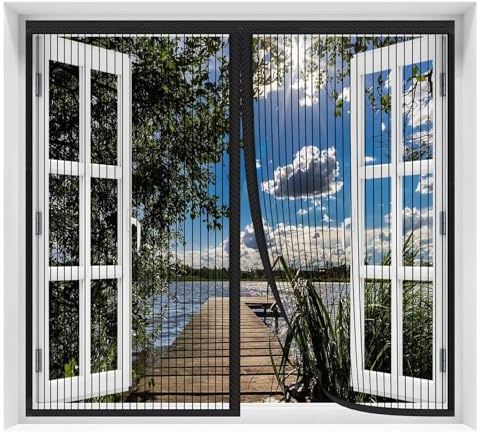 AQKaki Magnetica Zanzariera Finestra, Rete Zanzariere per Finestre | 55x140cm Nero Poliestere Zanzariera Porta Finestra Antizanzare Auto-Chiusura Traspiranteper per Soggiorno Camera Letto