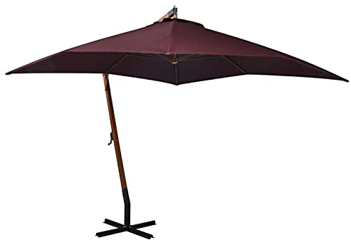 JUNZAI Sombrilla colgante con palo, Parasol Terraza, Sombrilla Terraza Exterior, Sombrilla Playa, Parasol Exterior, Sombrilla De Patio, madera de abeto rojo burdeos 3x3m