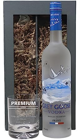 Personalised Dimple Glass Tumbler & Bottle of Vodka - Premium Vodka Design (Original Goose Vodka 70cl, Presentation Gift Box)