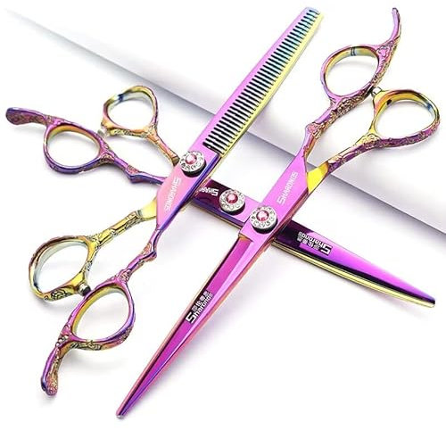 6/7-Zoll-Profi-Friseurschere Haarschnitt Rosenmuster Friseurschere Styling-Werkzeuge Japanisches Edelstahl-Scheren-Set (7-Zoll-3pc-B)