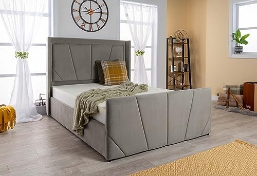 Grey Velvet Ottoman Storage Bed (Gas Lift), Sleep Factorys Atlanta Horizon Grey Plush Velvet Modern Bed - 4ft6 Double (135x190 cm) Frame Only