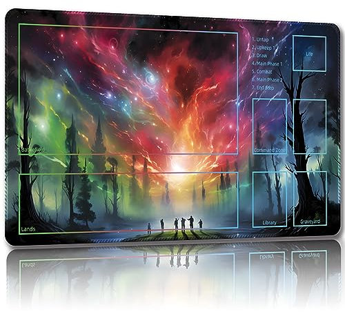 Malqiqi Playmat for MTG, with Free Storage Bags,Game Mat 24 x 14 inches, TCG and Board Game Mat for Cards,Mousepad Desk Mats (Magic Clouds-Auxiliary Combat)
