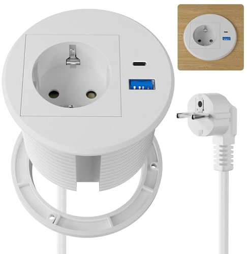 Toma empotrable para encimera USB C PD20W, toma eléctrica USB, bloque de toma escalable para encimera, cocina, oficina 2500 W/10 A, 2 m cable