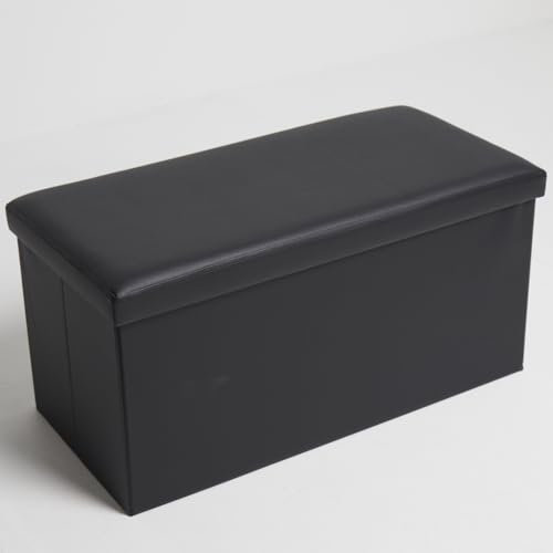 EGYPTO Foldable Ottoman Storage Box 2 Seater – Padded Folding Stool Faux Leather – 80L Storage Footstools for Living Room Bedroom, kids Room – Support upto 300 kg (Black, 76cm*38cm *38cm)