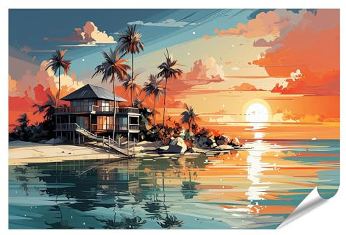 islandburner XXL Bild Poster Schönen Bungalow Paradies Insel Generative Ki Premium Bilder Fotodruck