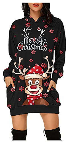 Didadihu Weihnachts Kleid Damen Rentier XXXL Weihnachtspullover Ugly Strick Weihnachten Pullover Familien Longpullover Lustig Langarm Christmas Sweater Weihnachtstshirt Jumper