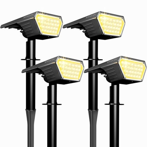Satucol 4er-Pack Solar-Strahler für den Außenbereich, auto Ein-/Ausschaltung, Solarleuchten, wasserdicht IP65, 2-in-1, Solarleuchten für Garten, Hof und Wege (Warmweiß)