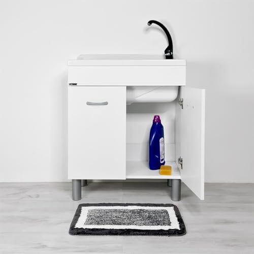 Mobile lavatoio lavnaderia L 70 P 40 in legno ATHENA con pilozzo e sifone resistente ad acqua e umidità (70 x 40)