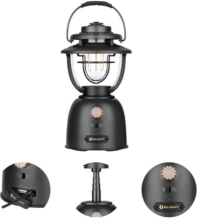 OLIGHT Olantern Stretch Campinglampe,500LM Stufenlos Dimmbar Retro Campinglaterne Verstellbare Campinglicht mitDualer Lichtquelle,Notstrombank USB aufladbar,für Partydekoration,Outdoor(Schwarz)