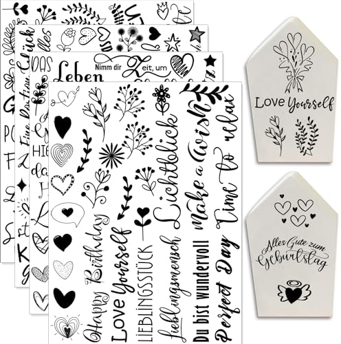 Hongma Rub On Sticker ca.A5 19x14cm-Großformat Transfers 4PCS Sprüche für Raysin für Keraflott Möbel Glas Holz DIY Deko Rub On Folie Rubons Aufkleber Alltag