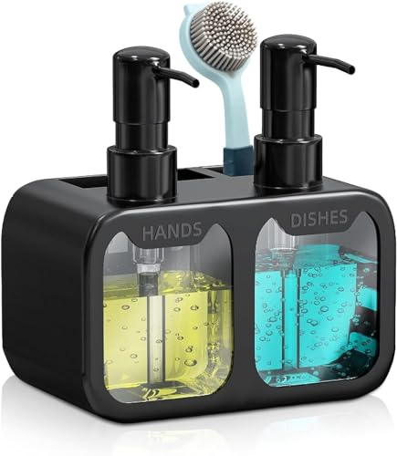 Bingobang Soap Dispenser, Refillable Wash Hand Liquid, Dish Detergent, Shampoo Lotion Bottle with Pump Head and Label, Ideal for Kitchen & Bathroom Sink or Shower (Black, 2 x 350ml)