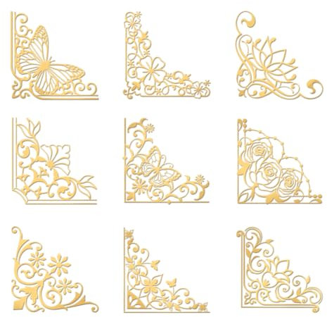 OLYCRAFT 9 Stück 4x4 cm Goldene Metall-Aufkleber Vintage-Randaufkleber Selbstklebende Barock-Randaufkleber Schmetterling Roségoldene Epoxid-Aufkleber Für DIY-Sammelalben Epoxidharz-Dekoration