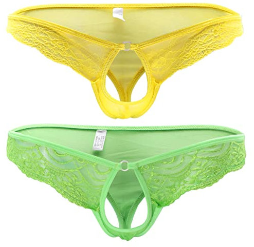 Uomo Pizzo Perizoma - Maschile String - Sexy G String - Slip Uomini Erotico Aperto sul Frontale Hot Vita Bassa Elastici Thong Mutande Rosa + Verde