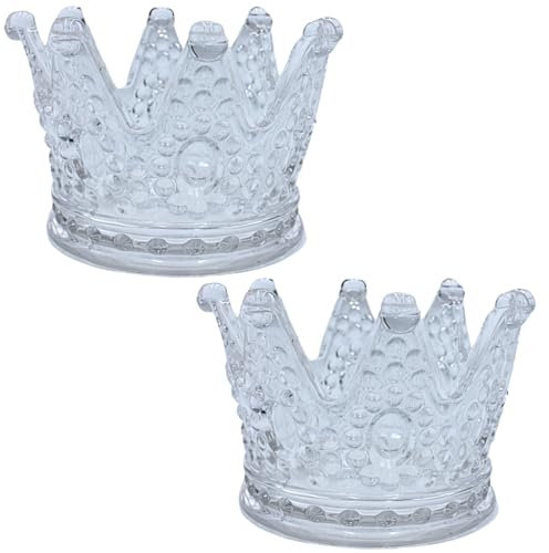 Dekohelden24 2er Set Teelichthalter in Form Einer Krone, aus Glas, transparent, Größe: H/Ø ca. 5 x 8 cm