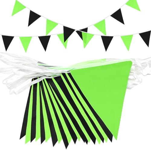 Topeedy Wimpelkette in Schwarz und Grün, Party-Dekoration, 52 Stück, wiederverwendbar, schwarz, gold und grün, Wimpel für Geburtstag, Sport, Hochzeit, Party, Haus oder Garten, dreieckige Flaggen