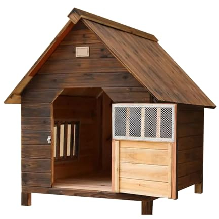 Hundehütte aus Holz mit Fenster und Tür, Hundebox, wetterfest und Winddicht, ideal for kleine, mittlere und große Haustiere im Innen- und Außenbereich(Size:XXL)