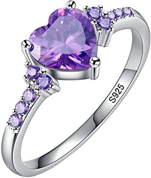 Natürlicher Amethyst-Zirkonia-Silber-Ring-Mode-Hochzeits-Herz-geformter Ring-Schmuck Jade Rings (Purple, 8)