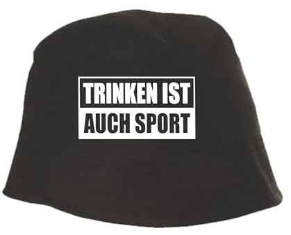 Wallitschek Trinken IST AUCH Sport Fischerhut, Sonnenhut, Partyhut, Bucket hat, Partyurlaub, Spaß, Feiern, Saufen (schwarz)