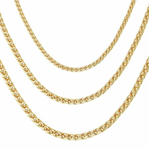 DJADEE Kette Zopfkette Gold 24 Karat vergoldet, wasserfest, hypoallergen, 3, 4, 5 mm hochglanzpoliert (5 mm x 65 cm)