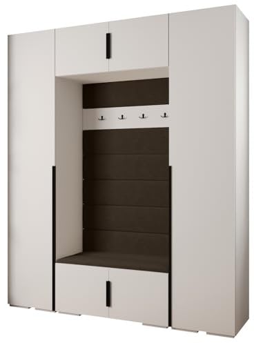 MEBLE KRYSPOL Inova 1 Möbelset - Moderne Garderobe - für Schlafzimmer, Wohnzimmer, Flur, Kinderzimmer - Ankleidemöbel - 236,7x200x47cm - Weiß, Paneele Manila 04, Handgriff Schwarz