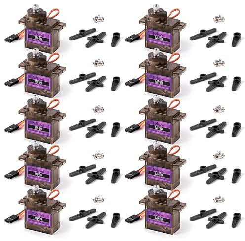 Miuzei Lot de 10 Engrenages Servomoteurs en Métal RC 9G Micro Servo 180 ° Mini Moteur pour Arduino Modélisme Robot Bras Avion 1/10 1:8 Voiture Bateau avec Câble Servo Corne