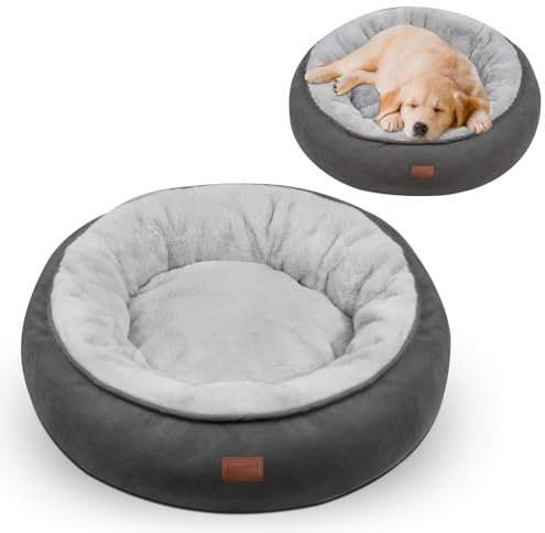 EvcgoX Hundebett flauschig,Hundekorb- Ø80 cm Donut Hundekissen,waschbare Hundekorb,Hundebett für mittelgroße und große Hunde Doppelseitiges Hundekissen für alle Jahreszeiten (Grau)