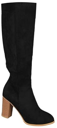 Stivaletti da donna con tacco – Camoscio – Stivali western eleganti da donna con tacco alto con chiusura lampo, stivali alti al ginocchio, stivali invernali da donna, taglia 36 – 43, Nero , 43 EU