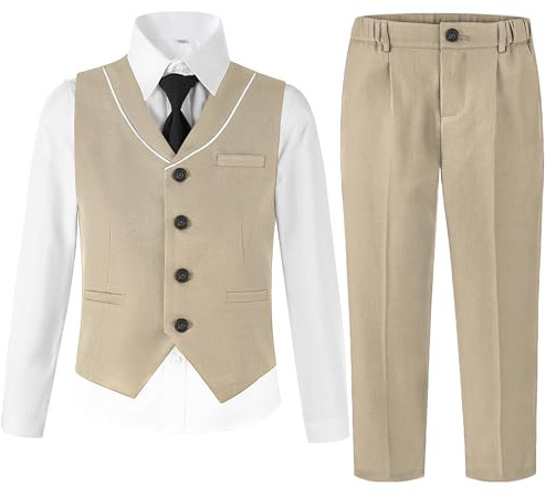LOLANTA Hochzeit Anzug für Jungen, Kinder Weste & Hose mit Hemd & Fliege Anzug Set, Festliches Outfit für Taufanzug Geburtstag & Kommunion