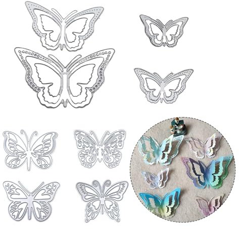 Bofanze 8 Stück 3D-Schmetterling-Metall-Stanzformen Schmetterlingsform Prägeschablonen Stanzschablonen Schmetterlinge Stanzformen für DIY,Metallschablone,Scrapbooking Butterfly Cutting Dies