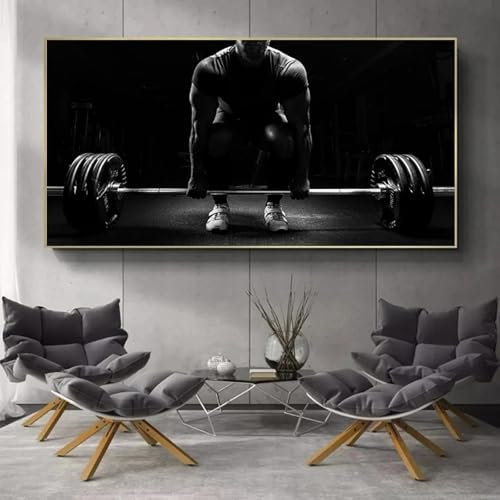 CHAOJIART Bodybuilding Fitness Leinwandgemälde Workout Gewichtheber Mann Poster Drucke Wandkunst Bilder für Fitnessstudio Zimmer Dekor Cuadros 70x140cm Rahmenlos