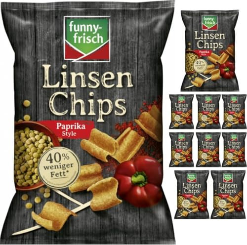 Funny-frisch Linsen Chips Paprika Style Chips Cracker 90 gramm x 10 Stück mit Pufai