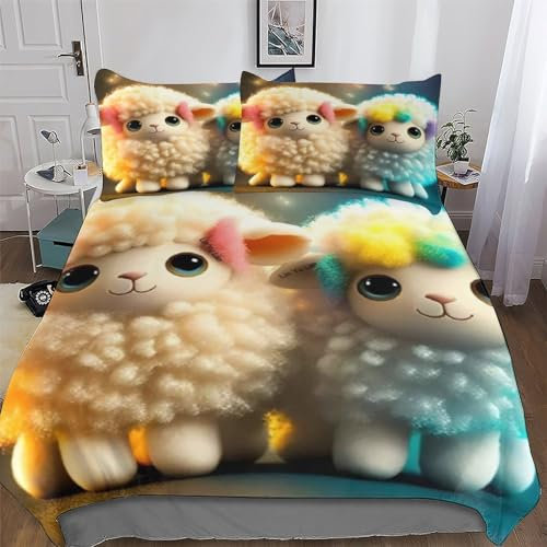 AAPZY süßes Schaf Bettwäsche 2teilig - Bettbezüge Sets Mit Kissenbezug, Weich Bettbezug Aus Mikrofaser Für Jungen Mädchen Schlafzimmer Atmungsaktiv Bettdeckenbezug Single (135x200cm)