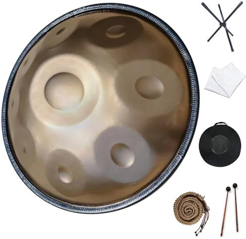 MXHACD Handpan „Gold Performer“ 18 Zoll 9 Noten 440 Hz In G-moll Mit Ständer, Tasche, Langlebigen Schlägern Und Staubfreiem Tuch(Color:Gold)