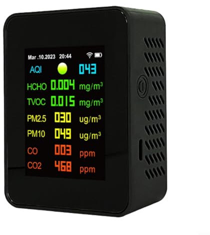 Moniteur de qualité de l'air intérieur 9 en 1 pour Tuya WiFi - Rafraîchissement des données en temps réel - Pour une surveillance complète de la température, des niveaux d'humidité (noir)
