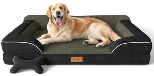 CWAWZ Orthopädisches Hundebett für große Hunde,107x76cm XL Hundebett mit Knochenspielzeug, Kühlender Memory Foam Waschbar Hundesofa, Wasserdicht rutschfest Großes Hundesofa,Schwarz