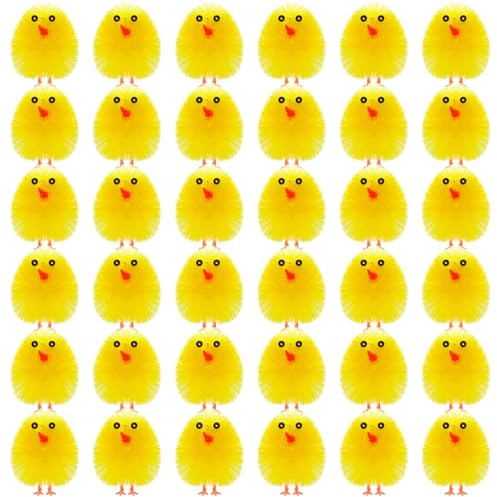 PLULON Osterküken, Flauschige Kükenbabys, Oster-Chenille-Küken, Ostereierhauben-Dekorationen für die Ostereiersuche, Party-Geschenke, 36 Stück Mini-Küken, gelbe Osterhühner