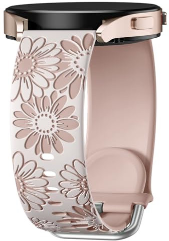 Netolo Floral Gravierte Armband Kompatibel mit Samsung Galaxy Watch 7 6 5 4 40mm 44mm, Galaxy Watch 6 4 Classic / 5 Pro 45mm/ FE/Active 2, 20mm Weich Silikon Armband für Damen
