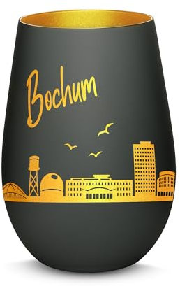 Gravur-Max Windlicht mit 360° Gravur Skyline Bochum Deko Glaslicht als tolles Geschenk mit Einer hochwertigen Lasergravur zu jedem Anlass in der Farbe Schwarz/Gold
