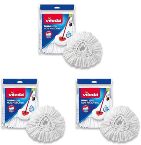 Vileda Turbo Easy Wring & Clean Classic Ersatzmoppkopf, geeignet Schleudermopp-Bodenwischer, für alle harten Böden, entfernt über 99% der Bakterien nur mit Wasser*, 3er Pack