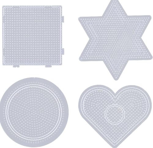 6 Stück Bügelperlen Platten,2.6mm Bügelperlen Vorlagen,Quadrat-und Herzmuster für Verschiedene Musterdesigns Kreative Geschenke DIY-Bastelarbeiten (Transparent)