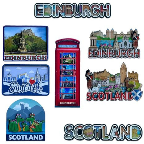 LILAJ Scottish Fridge Magnets 6-Pack - Edinburgh Castle, Telephone Box, Westie Dog, Thistle, Nessie & Saltire Flag | Highland Travel Souvenirs