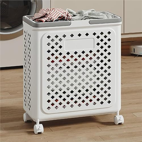Panier à linge, 1 panier à linge pliable, panier à linge sale à 4 roues, panier à linge sur pied en plastique, grand panier à linge for salle de bain et balcon(White,47x36x19cm/19x15x8in)
