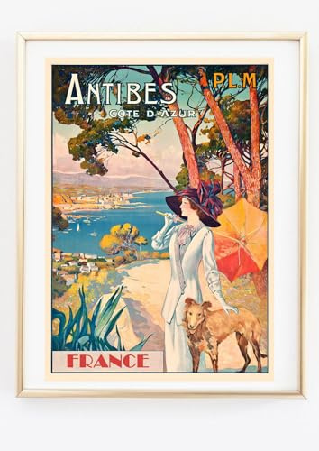 Din A4 Kunstdruck ohne Rahmen - Travel Antibes France - Frankreich Reiseposter Travel Reise Grafik - Retro Vintage Druck Poster Bild