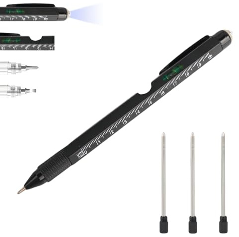 9 in 1 Multi Tool Pen with Ballpoint Pen/Flat Head Screwdriver/Phillips Screwdriver/Stylus/Bottle Opener/Phone Holder/Bubble Level/Ruler/Flashlight, Gift for Men for Christmas Birthdays Father's Day