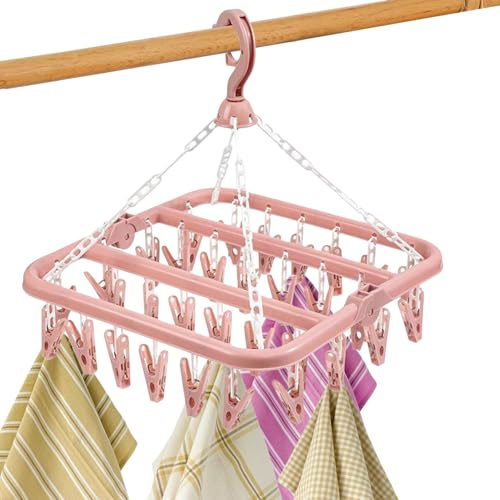 Sock Hanger for Quick Dry Wash, Foldable Washing Clips for Clothes, Multifunctional Foldable Tumble Dryer Hanger with 32 Clips Underpants, Bras and Towels
