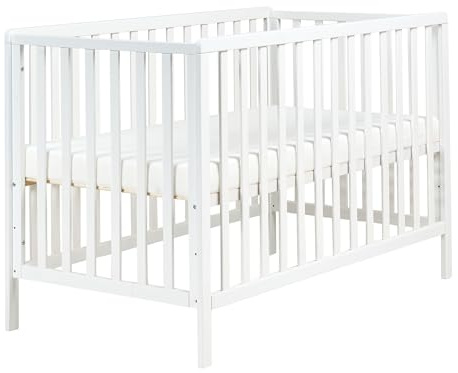 Beliani Minimalistic Baby Cot Bed Nursery 60 x 120 cm Standard Size with Bars Height Adjustable Pine Wood White Kiama