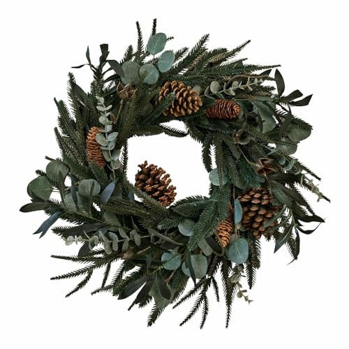 Loberon Kranz Rosella, grün/braun | Echte Tannenzapfen - Natürlicher Look - Türkranz - Winterliche Dekoration - Weihnachten - Kiefernzweige - Polyethylen
