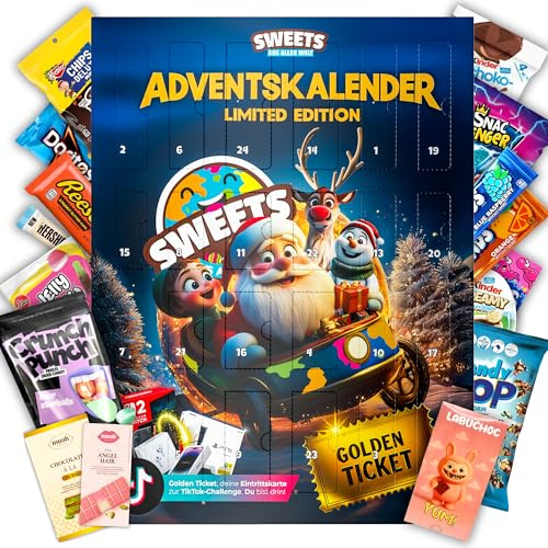Amerikanischen Süßigkeiten Adventskalender 2025 & Snacks aus aller Welt Kalender - Süßigkeiten mit vielen viralen Highlights (Groß)