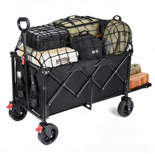 YEAUPE PRO Bollerwagen Faltbar 240L 200KG, 17x6cm All-Terrain-Räder | Faltbarer Bollerwagen & Wagon for Festival mit Bremsen, Flach Klappbare Heckklappe, Leicht 10kg, Garten, Camping & Einkauf